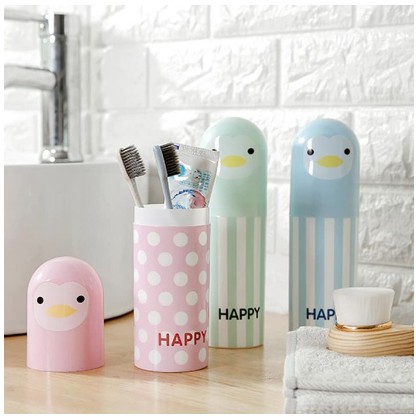 TEMPAT SIKAT GIGI KARAKTER PENGUIN TRAVEL SET / POUCH SIKAT GIGI