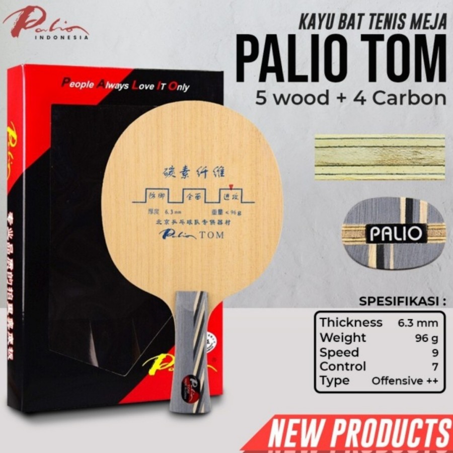 BET PINGPONG TENIS MEJA PALIO TOM 4 CARBON OFF++ KAYU KUENCENG