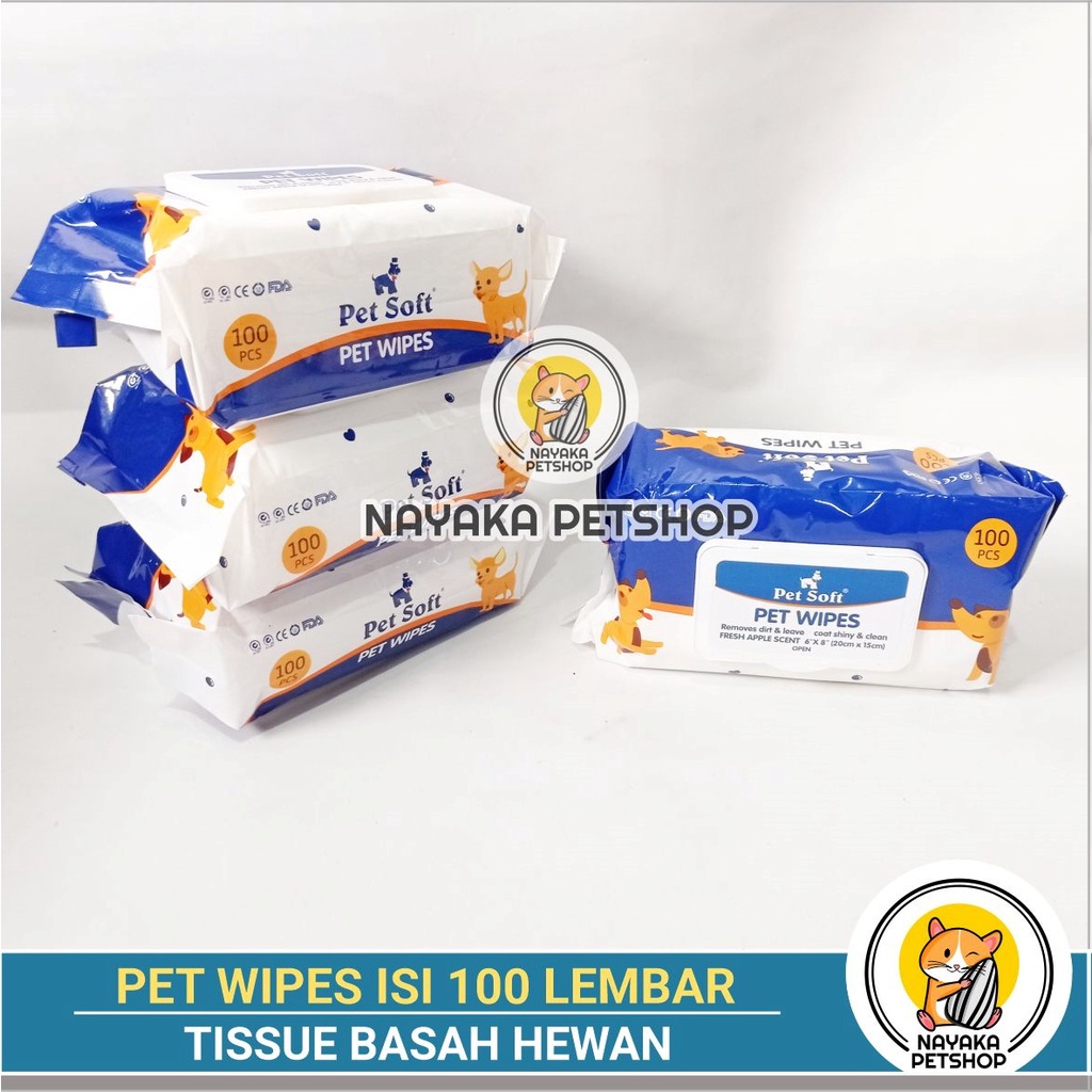 Tissue Basah Hewan Pet Soft 100 Lembar Pet Wipes Tisu Kucing Tissu Pembersih Sugar Glider Hamster Anjing