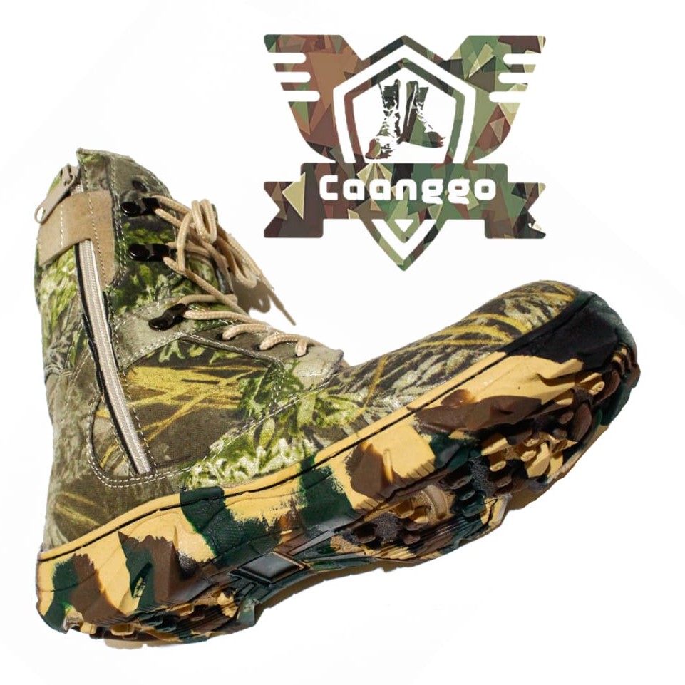 SEPATU SAFETY BOOTS MODEL CAMO HUNTING/BERBURU,SAFETY UJUNG BESI,TINGGI 8INC