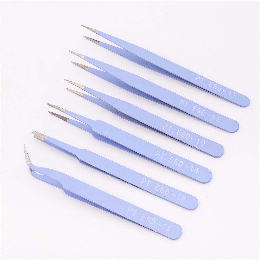 Agustina Pinset Set Lengkung Siku Lurus Stainless Steel Tebal 1.0mm Rhinestones Picking Tool Nail Tools Pinset Berwarna