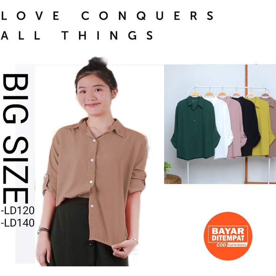 KEMEJA MONALISA POLOS JUMBO LD 120 LD 140 LENGAN SAKODER atasan wanita jumbo