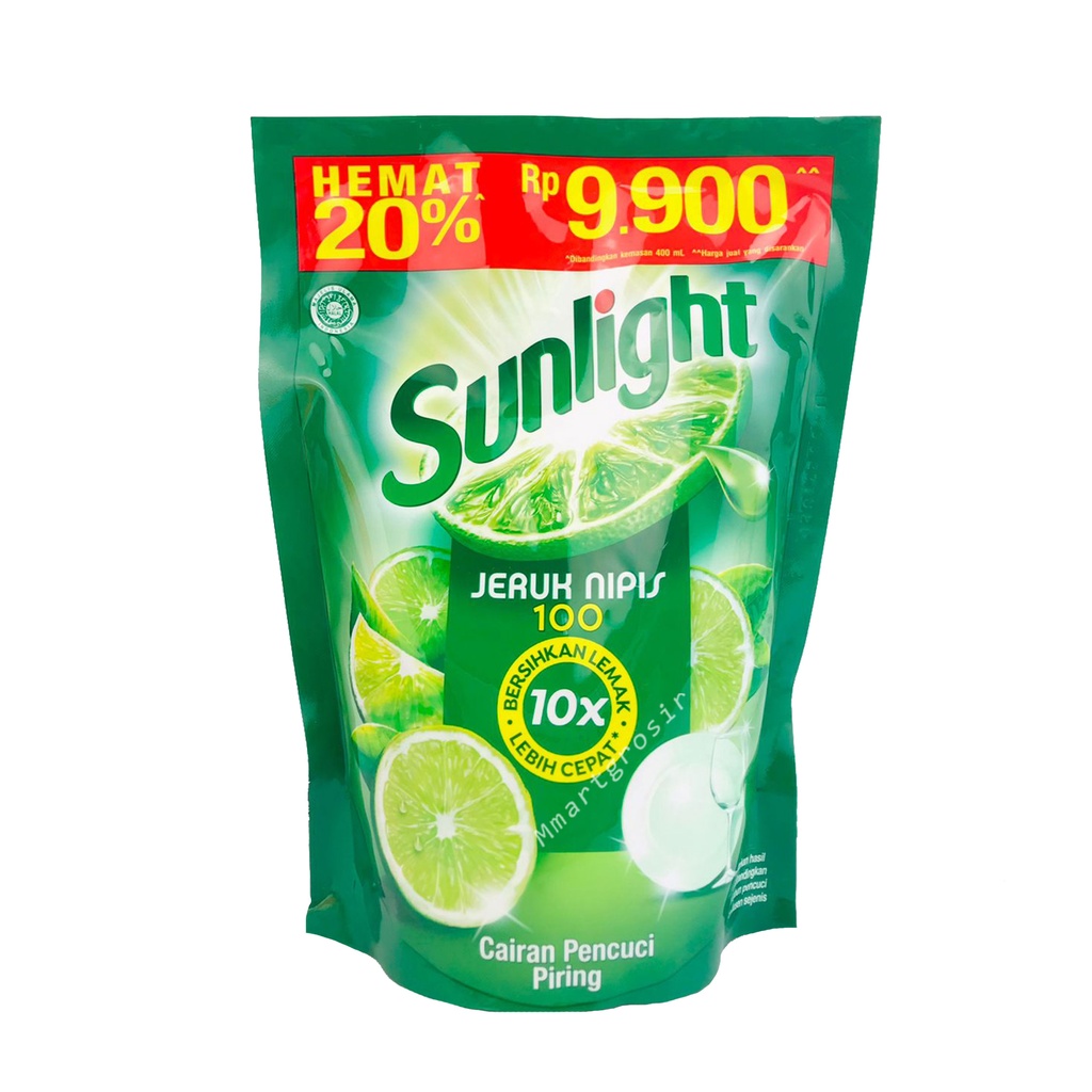 Sunlight / Cairan pencuci Piring / Jeruk Nipis 100 / 10x lebih  cepat / Net.460 ml