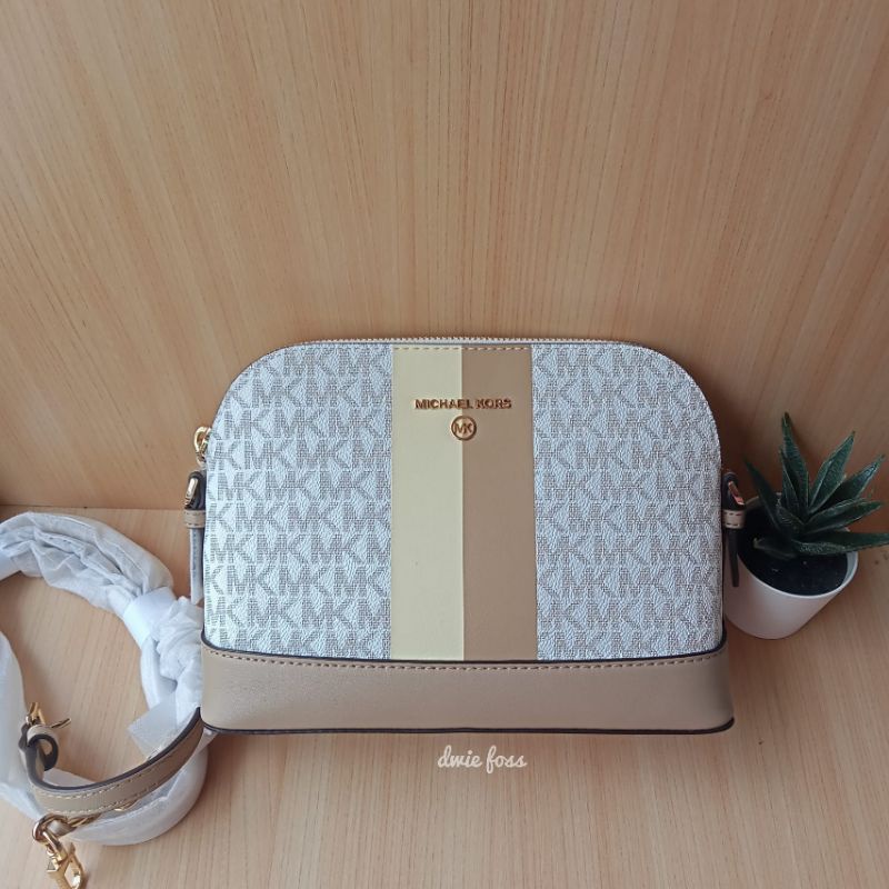 Tas MK Jetset Charm L Dome Crossbody Signature Buttermilk Multi Original