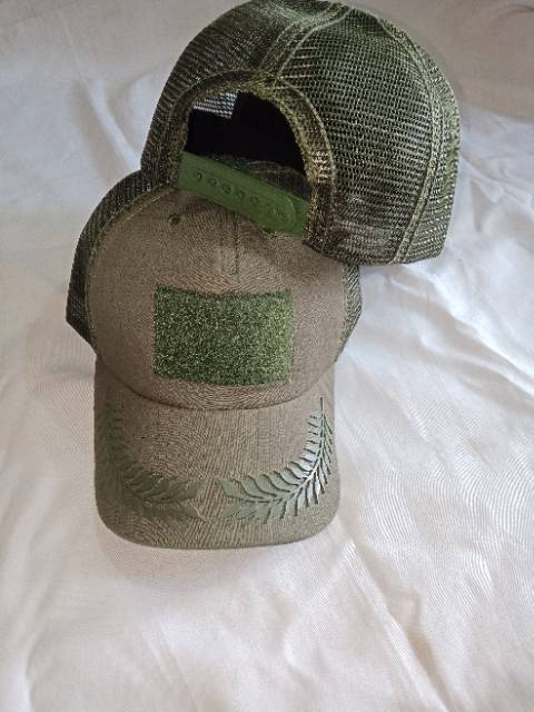 Topi Tactical Perekat Pamen Flocking/Rubber Ripstop Hijau Satpol-pp/Brimob Kombinasi Jaring