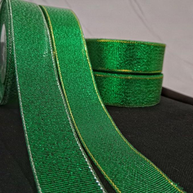 

Ready oke] Pita Lebaran Hijau Glitter 2,5 cm / Pita Hijau List Gold