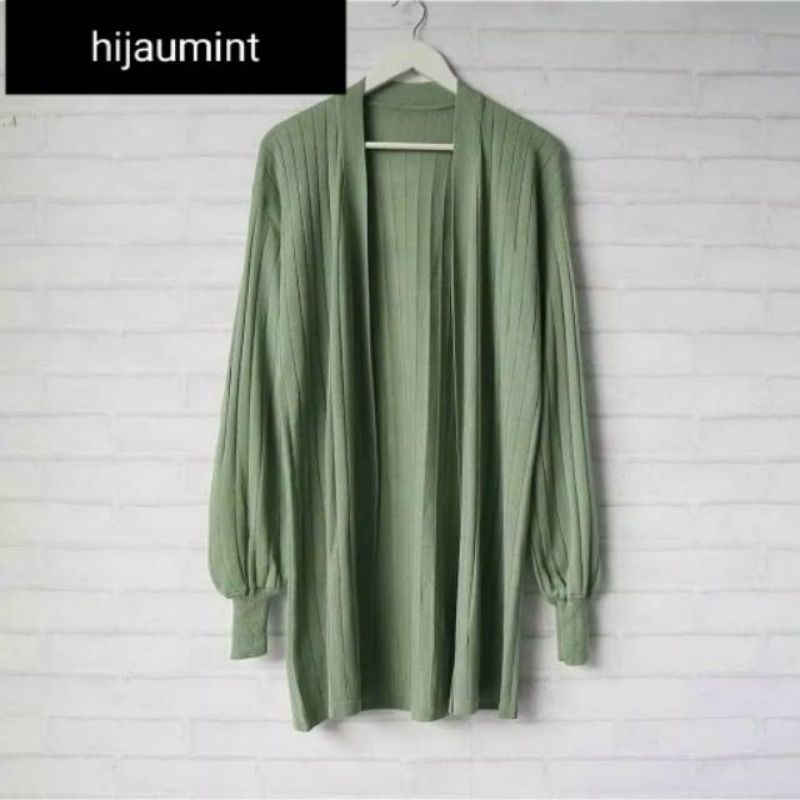Cardigan Long Rajut KEISHA l Pakaian Rajut Wanita l Atasan Wanita l Rajut Outwear l Sweater Murah-Hijau Mint