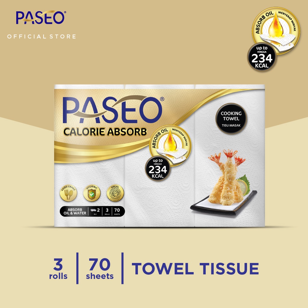 Tissue Dapur Penyerap Minyak Paseo Calorie Absorb Cooking Towel 3 Roll Absorbs