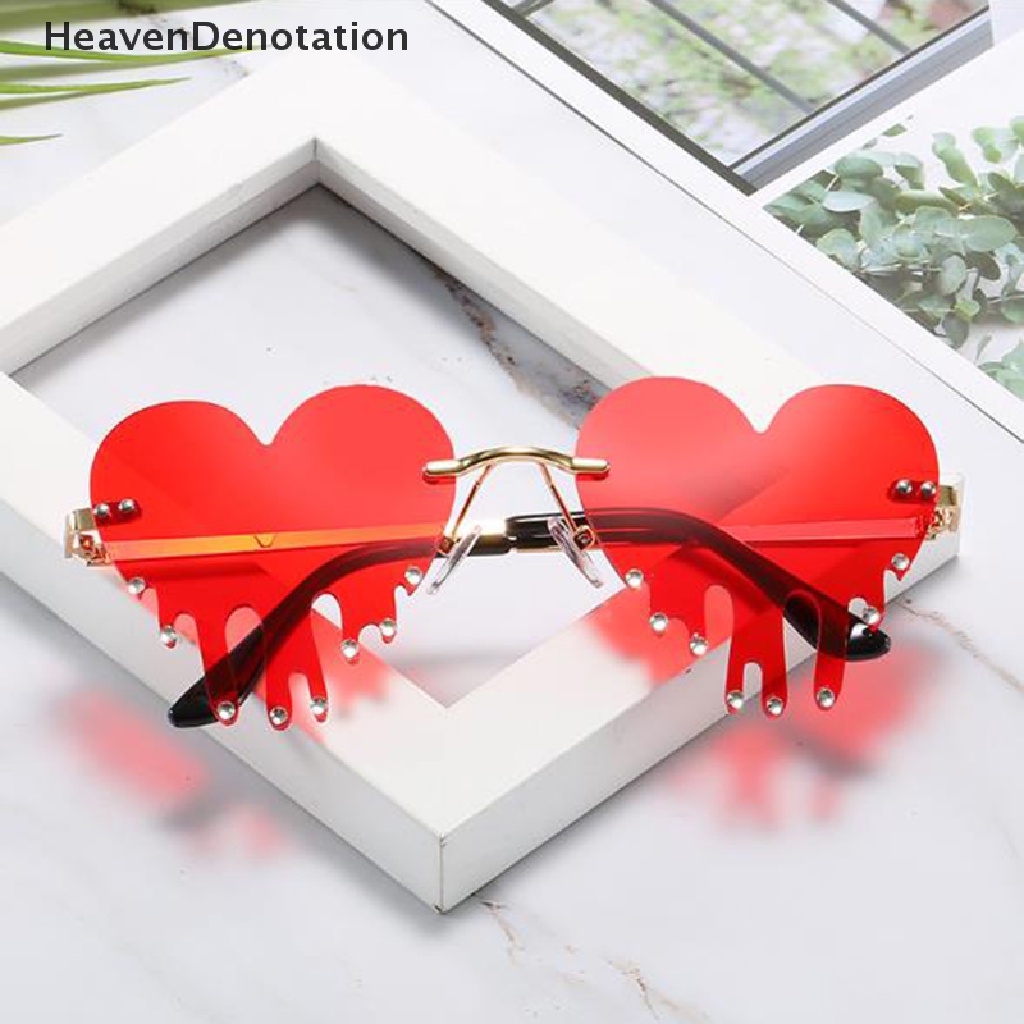 [HeavenDenotation] Fashion Love Heart Rimless Sunglasses Women Tears Shape Punk Vintage Eyewear