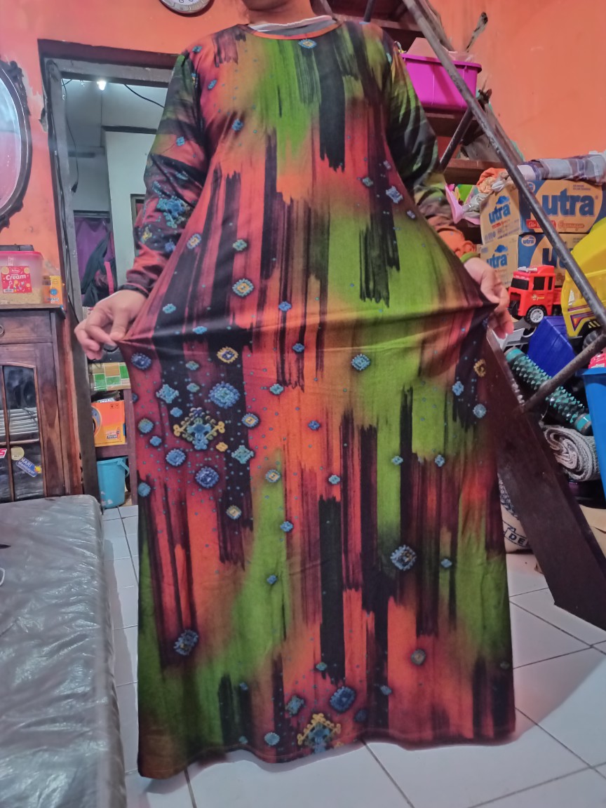 Baju Gamis Batik Jumbo Melar Bahan Calvin Jean Nalika Golden Danar