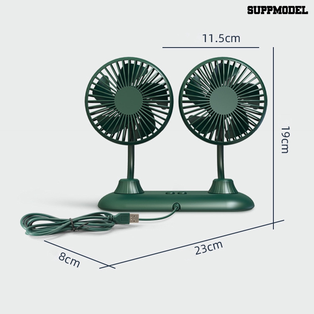 Kipas Angin Elektrik Portable Rotasi 360 Derajat 5V 1A Dual Kepala Dengan Port USB Untuk Mobil Van