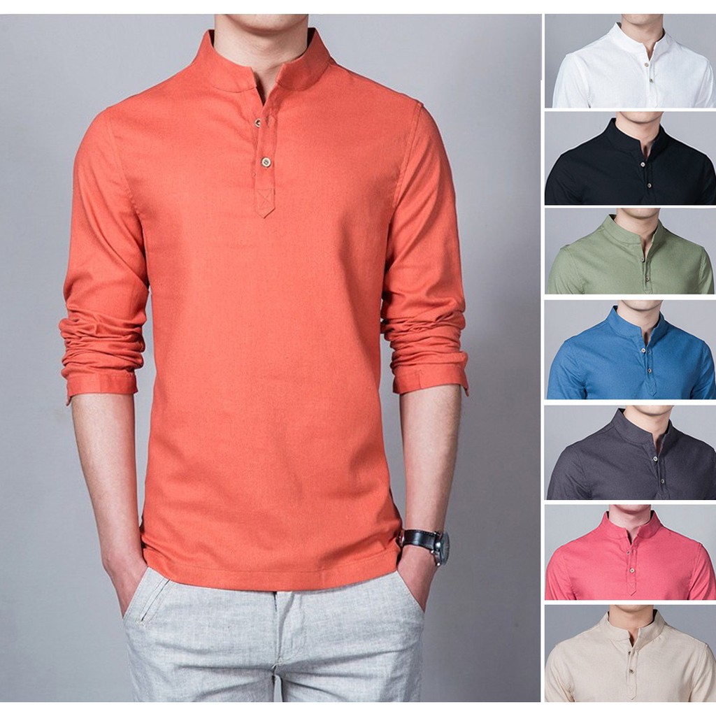  Baju  Kemeja Koko Orange Polos  Bahan 100 Cotton Shopee  