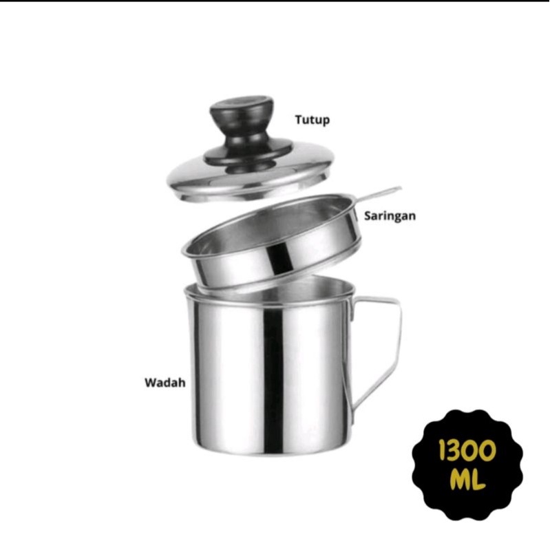 US173 Wadah Saringan Minyak Stainless Steel 1300 ML By Toko Haji Usman