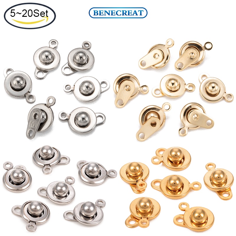 Benecreat 10set 304jepit Snap Stainless Steel Golden 15x9x5mm Lubang: 1.5~1.8mm