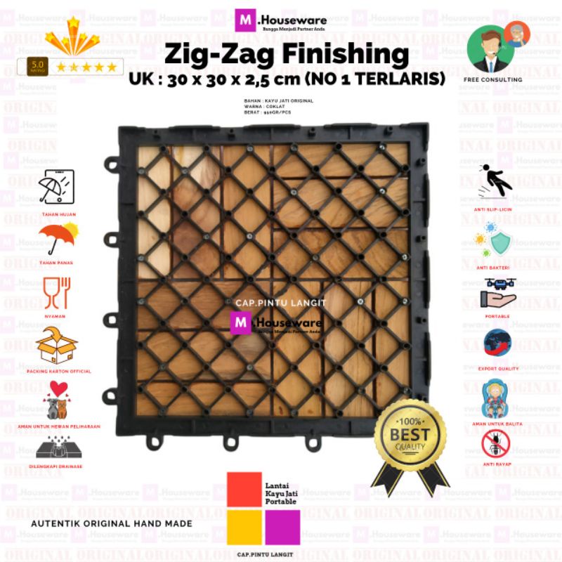 Lantai kayu jati Motif ZIGZAG UK 30x30cm / Decking tile Portable Kayu Jati