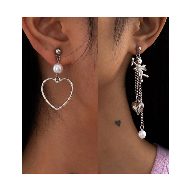 LRC Anting Tusuk Fashion White K Love Asymmetric Little Angel Stud P76763