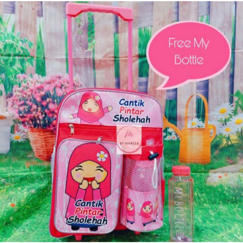 Tas Ransel Troly Muslimah Cantik pinter Sholehah Free botol Ransel anak sekolah perempuan