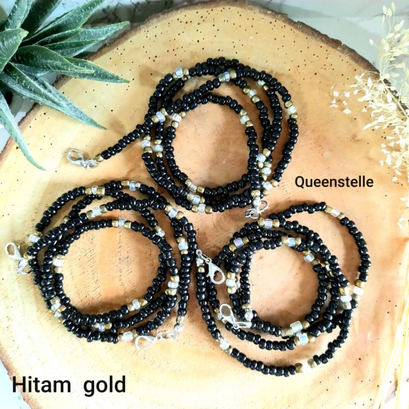 Kalung Gantungan Masker Manik Manik Premium Black Hitam Kalung Gantungan Masker Manik Manik Premium Black Hitam