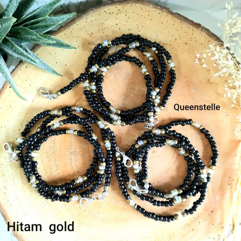  Kalung  Gantungan Masker  Manik Manik Premium Black Hitam 