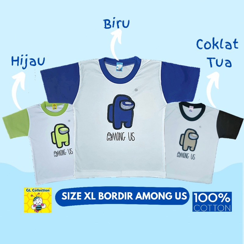 OBRAL! ISI 3PCS! ATASAN KAOS LENGAN PENDEK/KUTUNG ANAK SIZE XL(5-6TAHUN) BORDIR/SABLON 100%KATUN