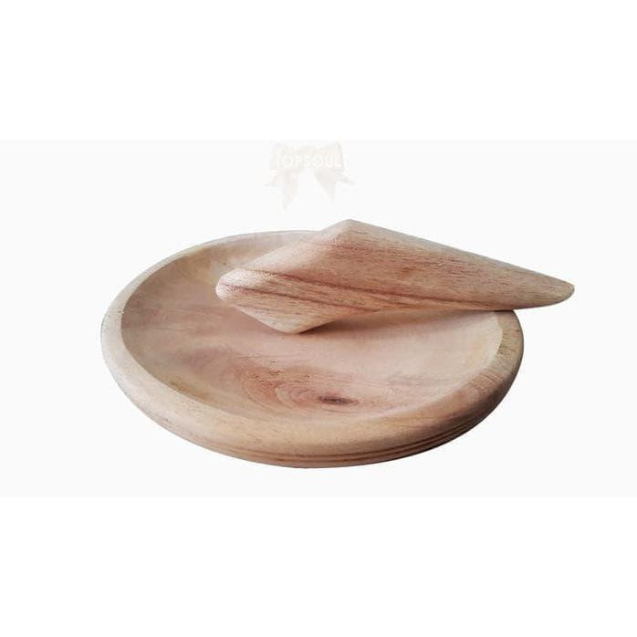 Cobek Kayu Ulekan (Tanpa Pewarna) | uk Tanggung