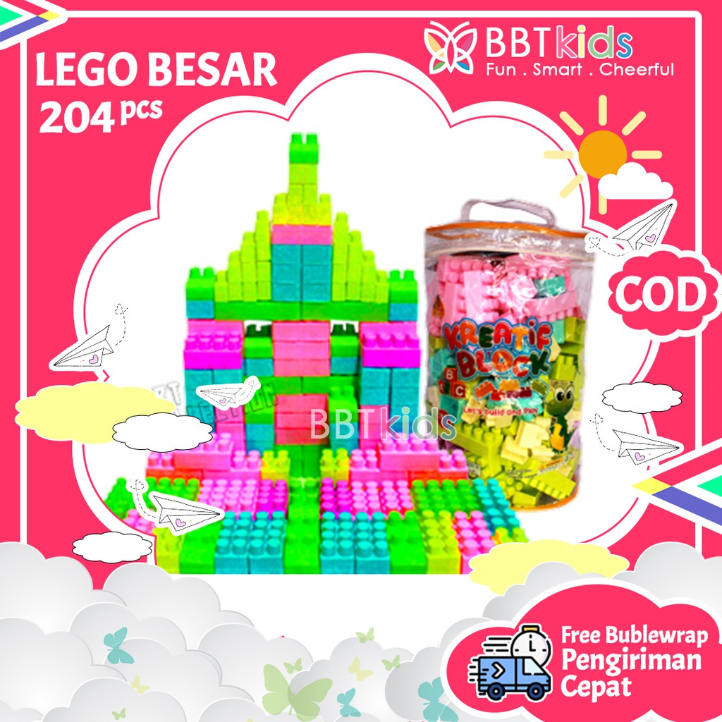 MAINAN EDUKASI BALOK SUSUN MURAH LEGO BESAR 204 PCS BRICKS BUILDING BLOCK BLOK BONGKAR PASANG