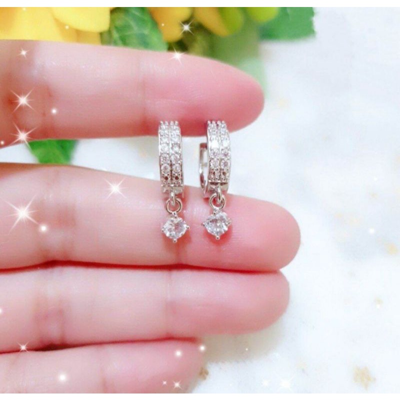 anting permata baris2 silver cantik fashion wanita titanium original anti luntur