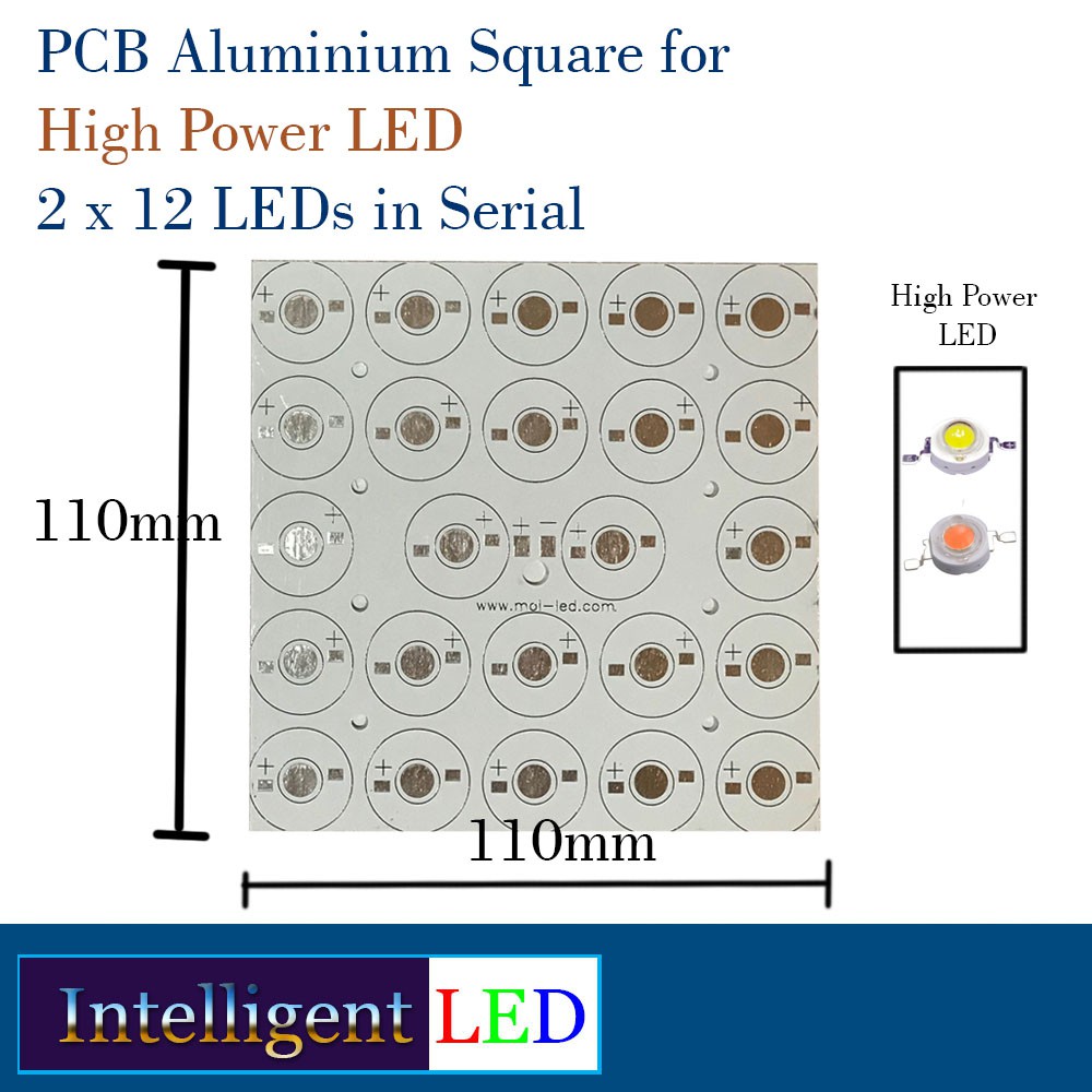 Aluminium PCB for 2 X 12 Serial High Power LED Square 110 mm