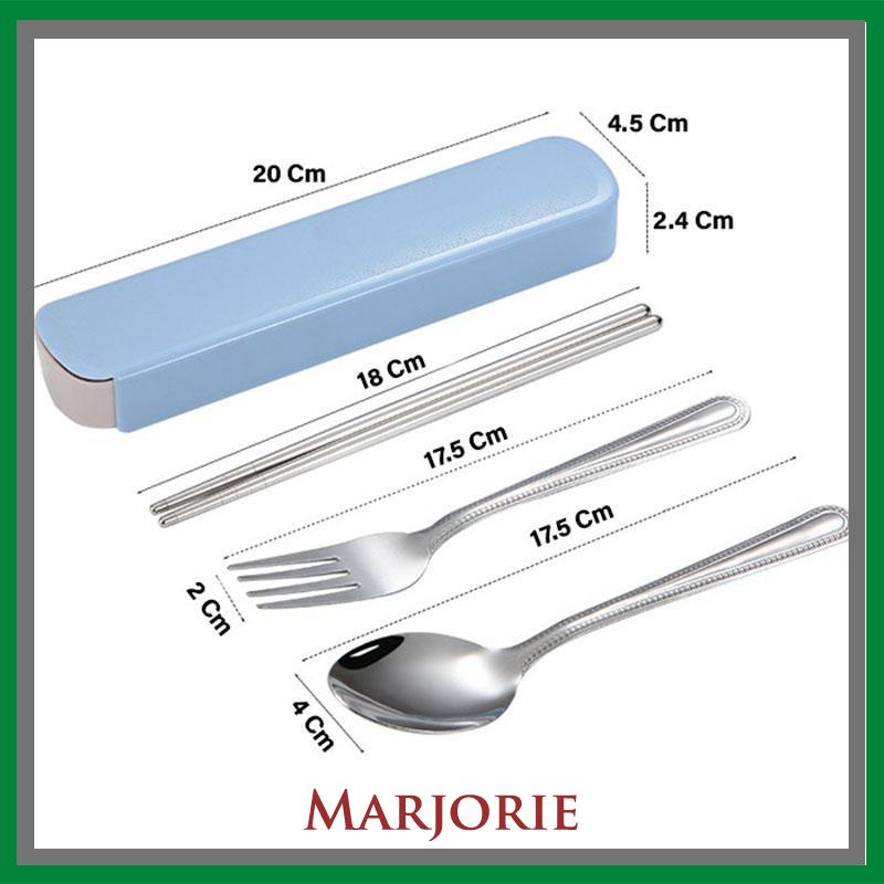 4PCS/ set Alat Makan Travel Korea Sumpit Portable Sendok Garpu Sumpit Stainless Steel 410 Include Kotak-MJD