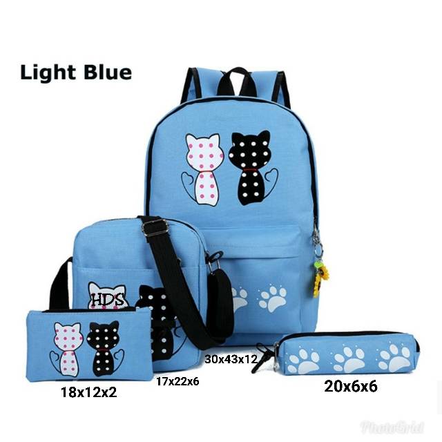 Fashion backpack motif cat polka TOKE /fashion ransel satu set murah