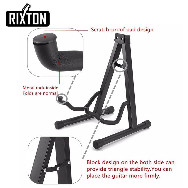 Rixton Lipat Lantai Gitar Stand Holder Portabel Lipat Ringan Floor Stand