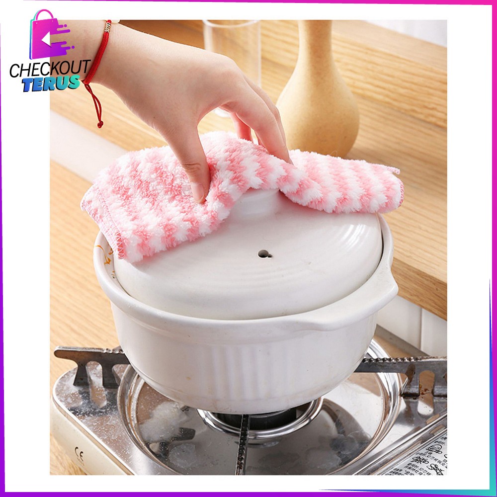 CT C561 Kain Lap Dapur Meja Piring Anti Minyak Bahan Coral Fleece 2 Sisi Lap Dapur Microfiber Serap Air