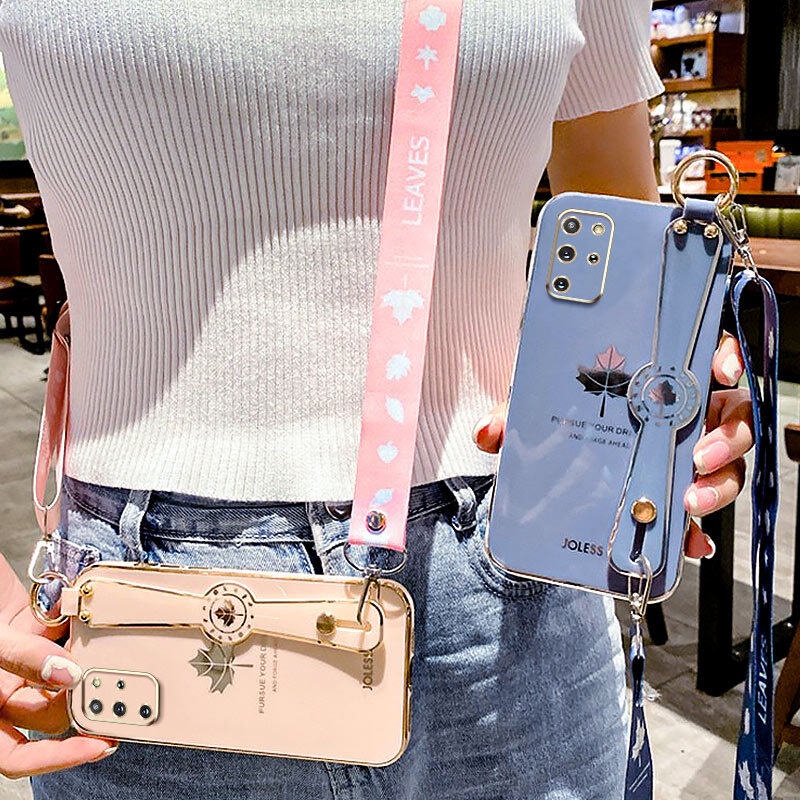 Case Handphone Motif Daun Maple Dengan lanyard Untuk Samsung Galaxy S20 Plus S20 Ultra