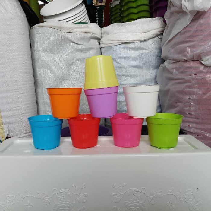 pot bunga plastik warna warni 10cm