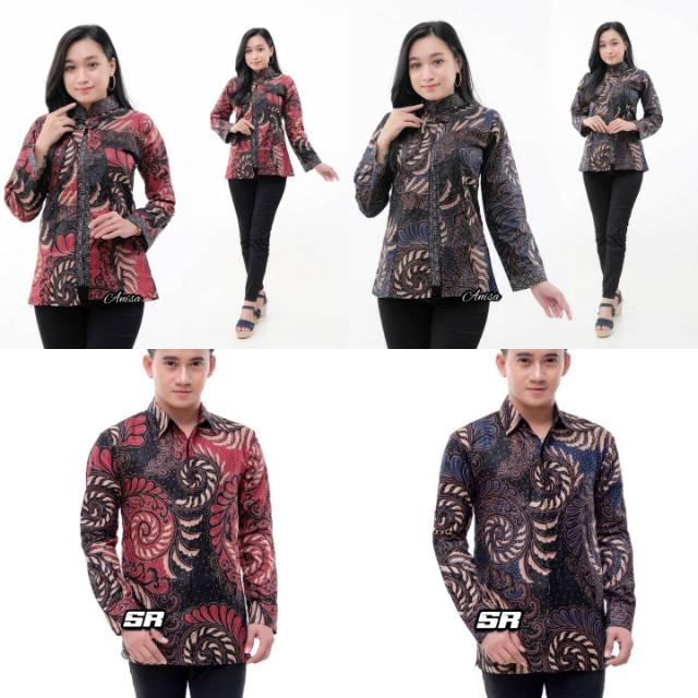 BAJU BATIK COUPLE MODERN Monalisa Genes MERAH BIRU TOSCA UNGU ORANGE M,L,XL asli PEKALONGAN