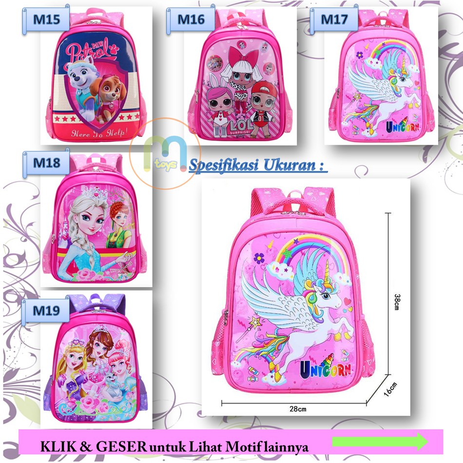 Tas Ransel Sekolah TK / SD Anak Backpack tas tipe 2 Ruang motif cewek / Girl karakter lucu manis