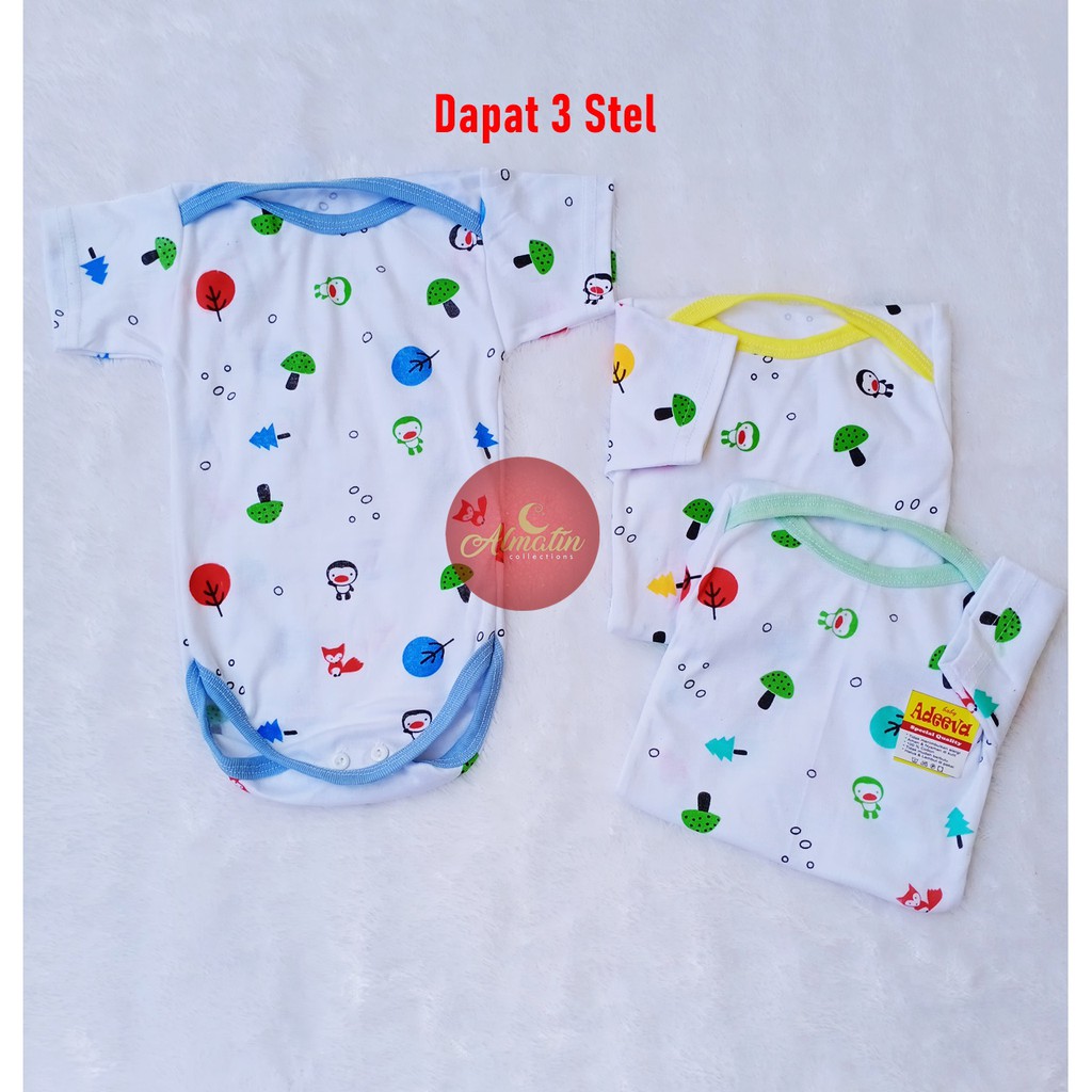 3Pcs Jumper Pendek Bayi MOTIF ANIMAL katun 0-6bln ADEEVA