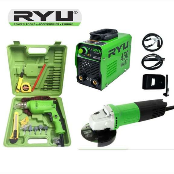 Paket RYU 3set : Mesin las 450w+ Bor koper22pcs 10mm+Gerinda 4&quot;