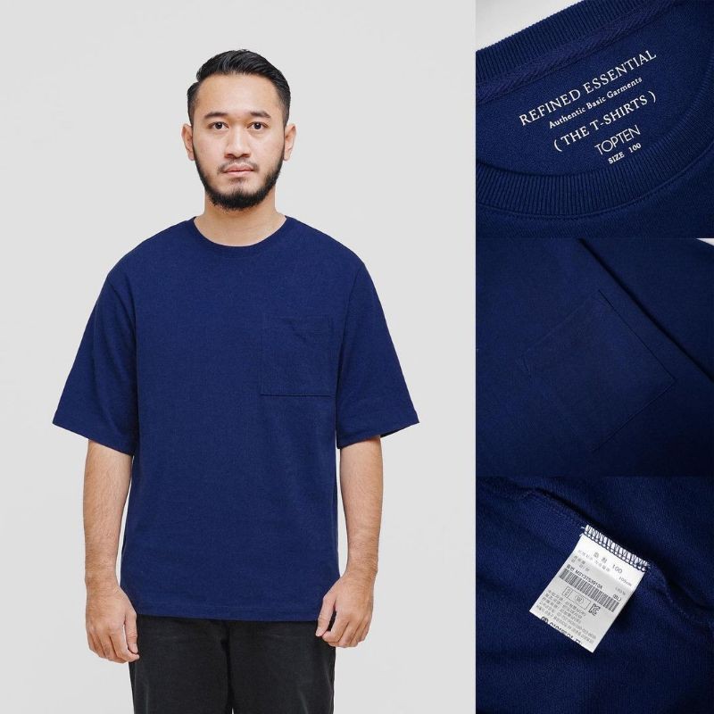 Kaos Pria Top Ten Refined Essential Heavyweight Oversized Blue Navy