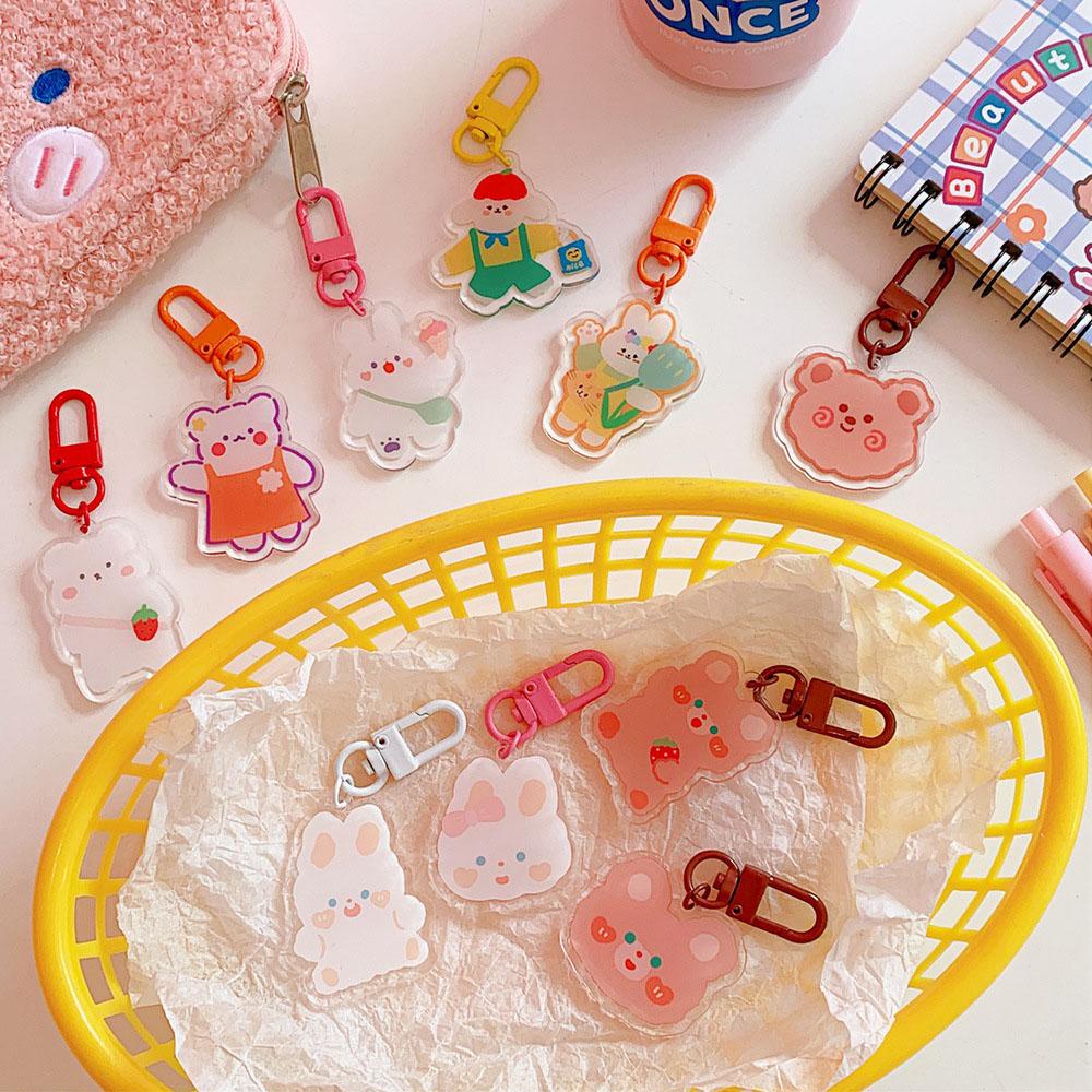 Lanfy Gantungan Kunci Lucu Kawaii Liontin Kelinci Kartun Beruang Keyfob