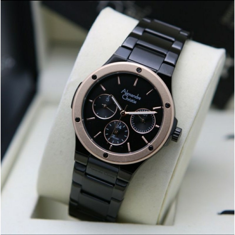 ORIGINAL JAM TANGAN WANITA ALEXANDRE CHRISTIE CEWEK BLACK ROSEGOLD RANTAI ALEXANDER CRISTIE AC 2913