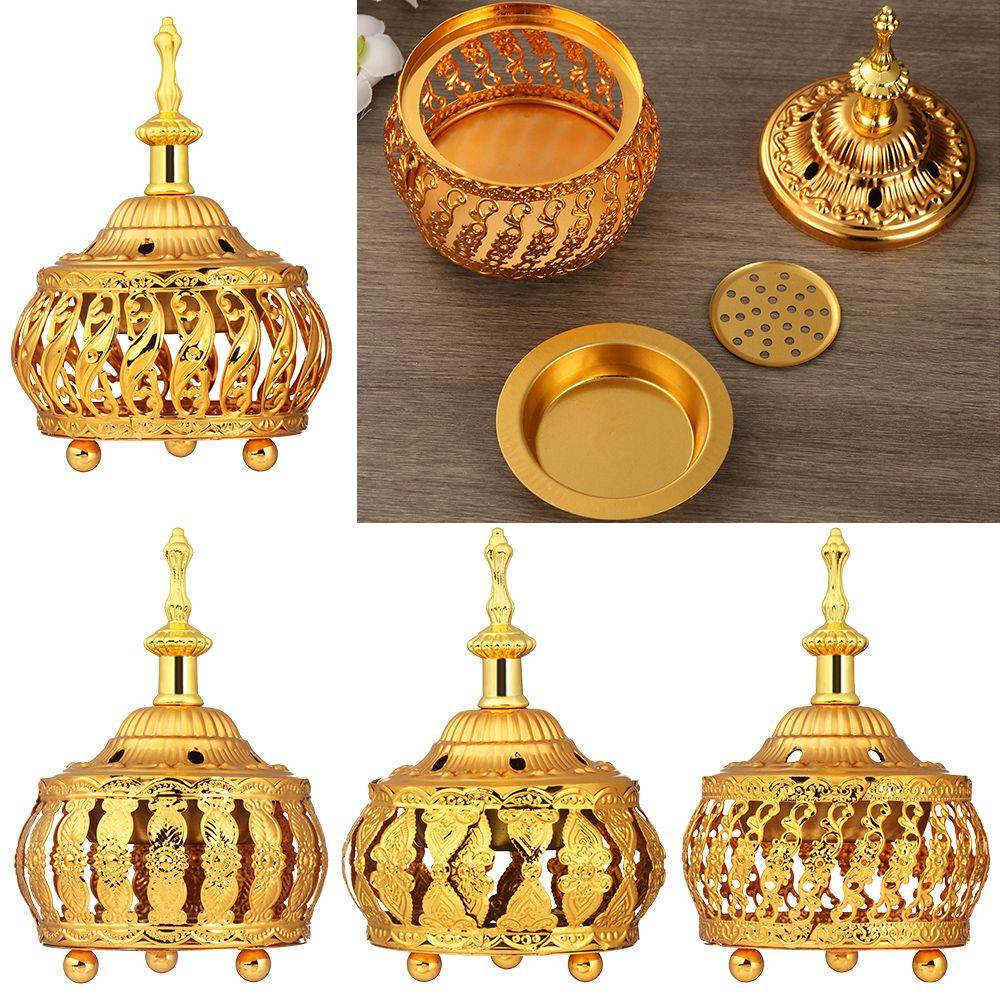 Populer Tempat Pembakar Dupa Logam Portable Buddhisme Berongga Gaya Arab Dekorasi Rumah Golden Censer Holder