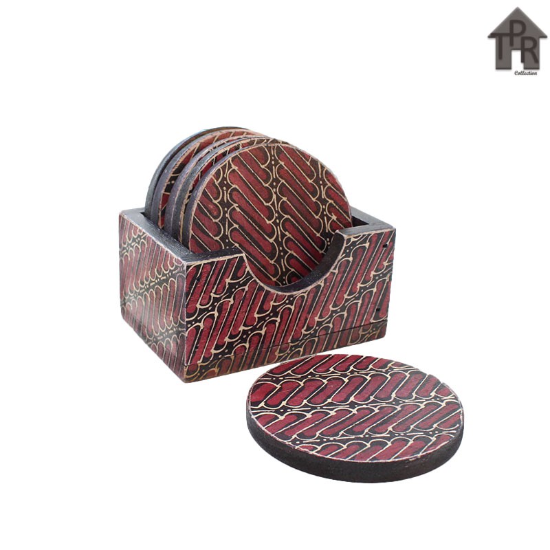 Coaster Kayu Batik / Tatakan Bulat D9 - 6pcs.