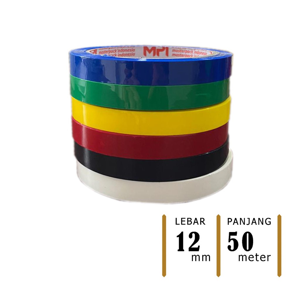 ISOLASI WARNA WARNI 12mm- LAKBAN OPP TAPE 12 mm MASTER PACK INDONESIA