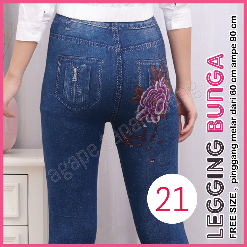 legging Jeans Bunga # 21 / Legging Bunga Wanita / legging Wanita