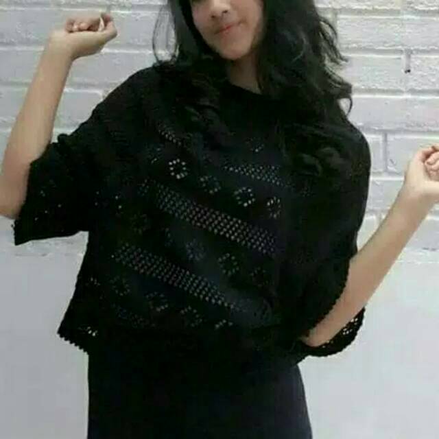 Atasan rajut - Crop Jaring sweater - Sweater cewek - Sweater murah - Sweater crop jaring hitam