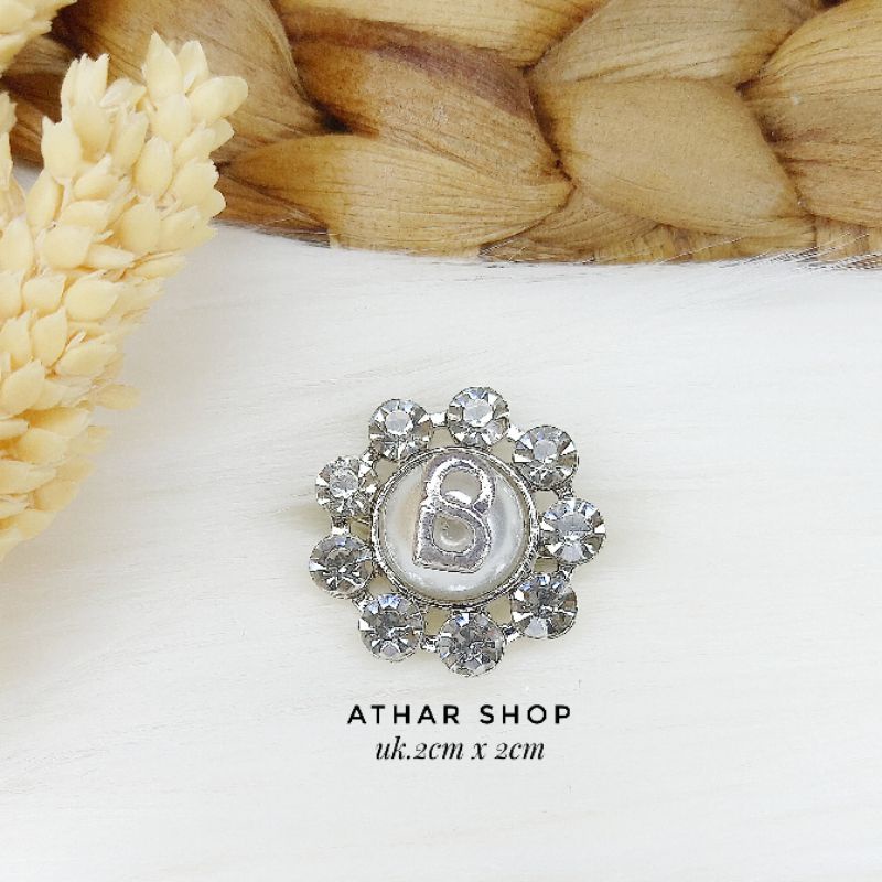Bros B/bross signature branded import premium/brooch button/Bros hijab Athar shop scarve/Bros dada-B bunga putih silver