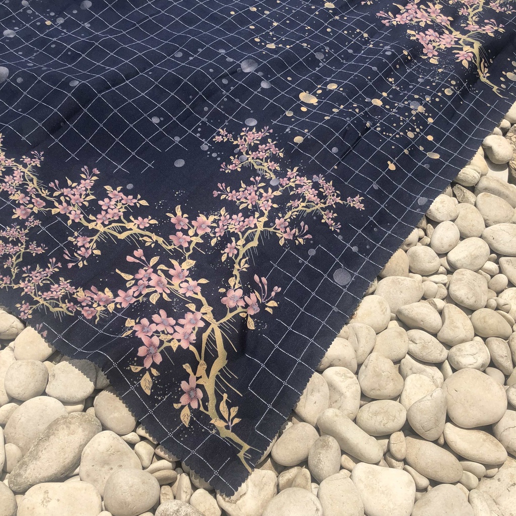 JILBAB MOTIF HIJAB SEGIEMPAT VOAL MOTIF PREMIUM JILBAB PRINT LASERCUT KERUDUNG SEGIEMPAT MOTIF MURAH-Harumi Navy