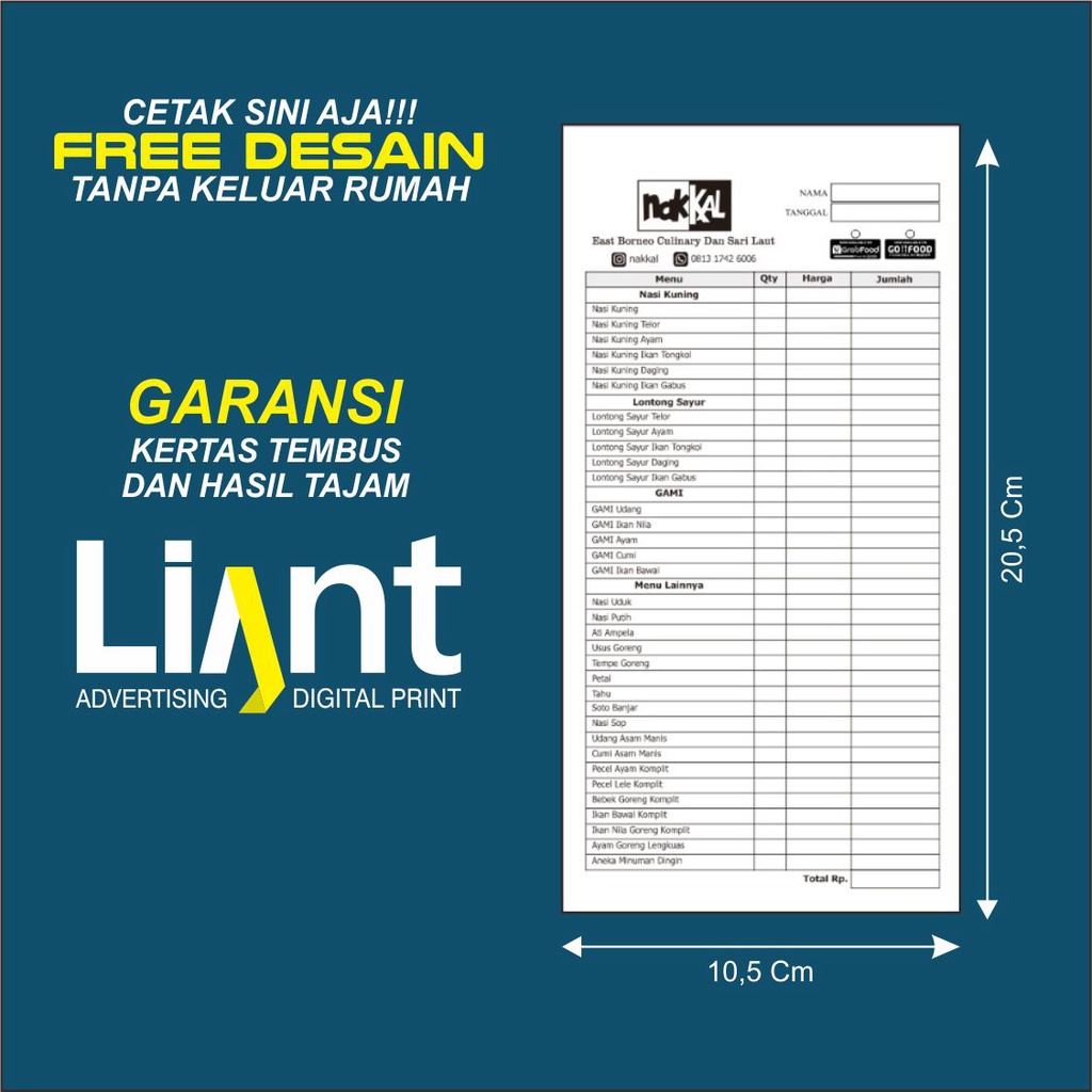 Nota Kwitansi 1/3 horontal cetak custom 1 warna