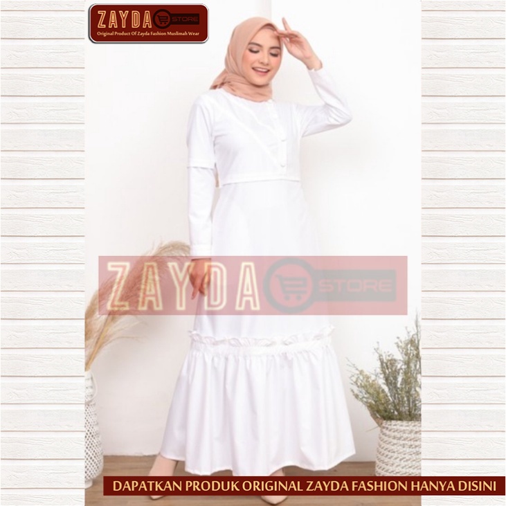 Gamis Remaja Terbaru Gamis Zayda Fashion Gamis Wanita Katun Original ZG87 White